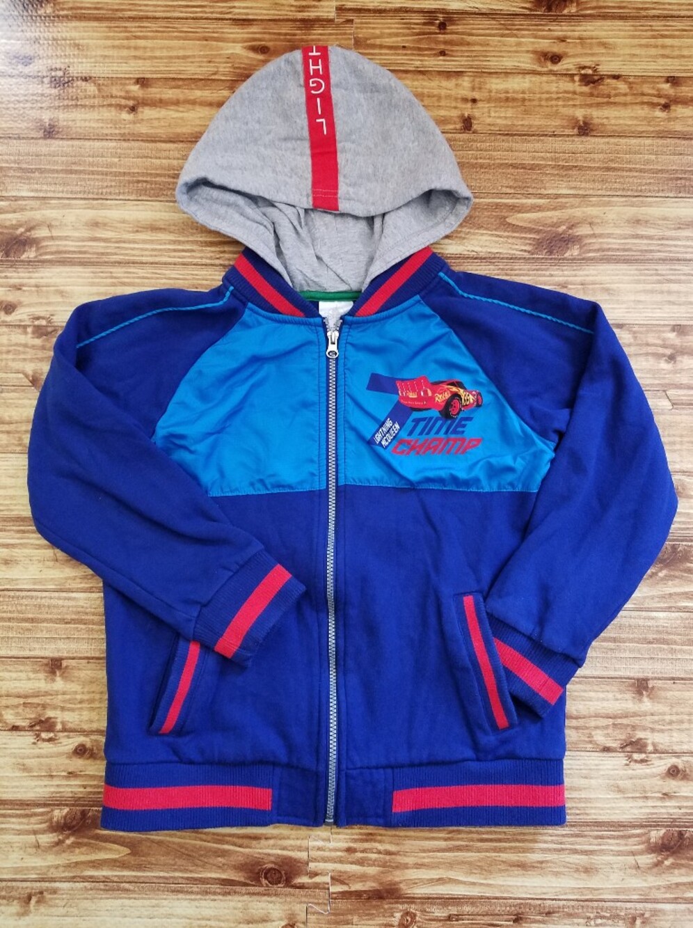 Pixar Cars Lightning McQueen Kids Blue Zip Hooded Sweatshirt 9/10 Disney Boys